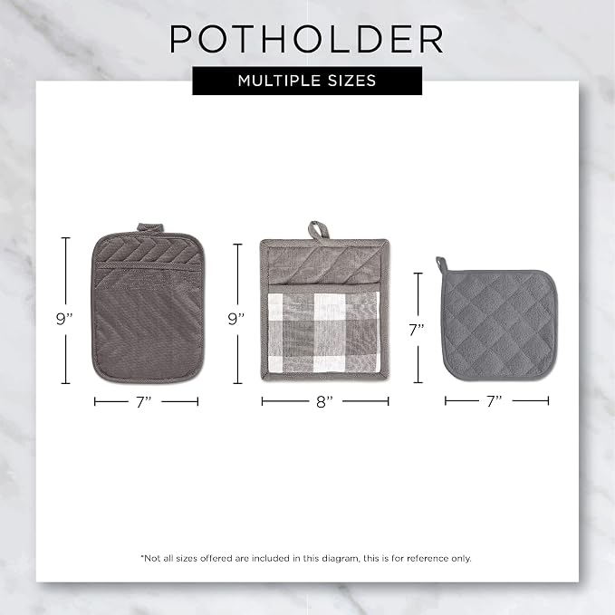 DII 100% Cotton Solid Chambray Kitchen Set, Potholders, 2 Piece - Image 9