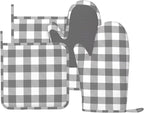 Buffalo Plaid White and Grey Oven Mitts and Pot Holders Set by Unknown