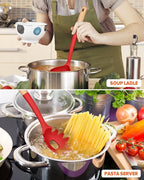 Pasta Fork and Ladle Set, and Sauce Pasta, BPA-Free Matte Silicone, Wood Handle - Image 3