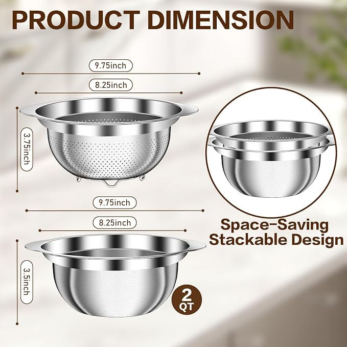 Stainless Steel Strainer with Mixing Bowl, Rice Washer, Colander - Image 2