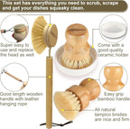 Wooden Dish Brush Set Clean Pots, Pans and Vegetable, Natural Bristles Bamboo - Image 4