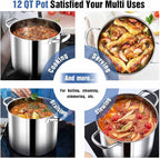 P&P CHEF 12 QT Stock Pot with Lid, Stainless Steel Large Cooking Pot, Soup - Image 7