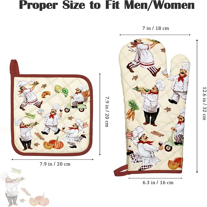 Chef Oven Mitts and Pot Holders Sets 2Pcs, 100% Cotton Heat Resistant, Extra - Image 4