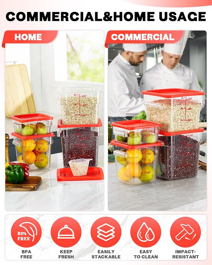 6QT Clear Food Storage Containers: 6 PCS NSF Food Storage Containers - Image 5