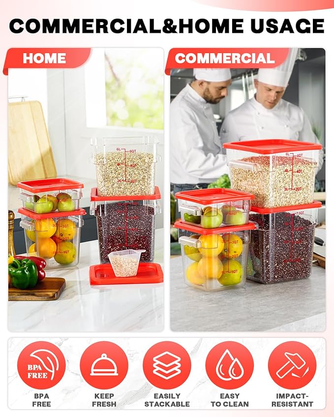 4QT NSF Food Storage Containers: 8 PCS Commercial Clear Food Storage Containers - Image 5