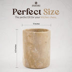 Marble Utensil Holder 6.5 Inch Travertine Utensil Caddy, Wooden Cooking - Image 6