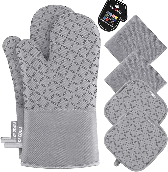KEGOUU Oven Mitts and Pot Holders 6pcs Set, Kitchen Oven Glove High Heat by KEGOUUOvenMitt