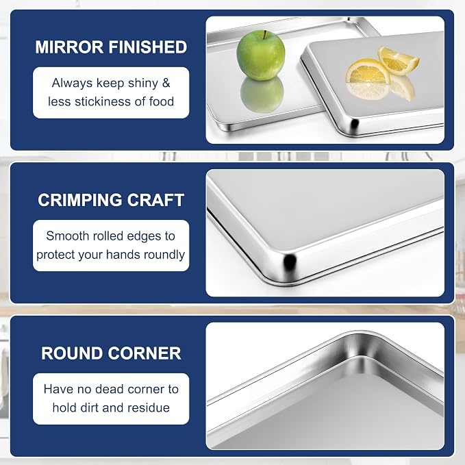 P&P CHEF 17.3 Inch Baking Cookie Sheet, Oven Pan Tray Stainless Steel Sheet Pan - Image 3