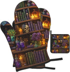 Witch Gothic Oven Mitts and Pot Holders Sets, Witchy Wicca Skull Baking Glovers - Image 2