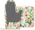 Floral Silicone Oven Mitts Pan Mats Set of 2, Heat Resistant Gloves Potholder - Image 2