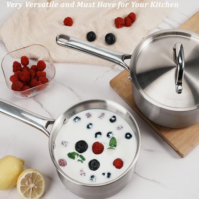Saucepan Set with Lids, 3-Ply Stainless Steel Cookware 1.5QT, 3QT and 5QT - Image 6