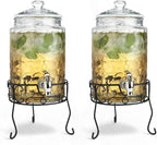 2 PACK 1.5 Gallon Drink dispenser, Classic Hammered Glass Beverage Dispenser by MosJos