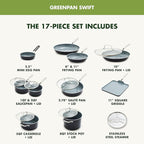 GreenPan 17 Piece Nonstick Swift Cookware Set, Ceramic PFAS-Free Pots & Pans - Image 3