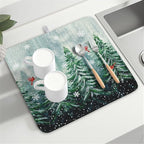 Welcome Winter Pines Tree Dish Drying Mat, Winter Snowflake Dish Drying Mat - Image 8