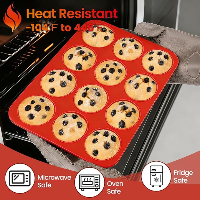 CAKETIME Silicone Muffin Pan 3 Pack Regular 12 Cup Muffin Tin - Image 7