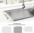 Tomorotec Stainless Steel Roll-Up Dish Drying Rack Marble Color Silicone Edges - Image 4