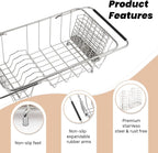 Sink Dish Drainer Rack, Expandable 304 Stainless Steel Dish Drying Rack - Image 5