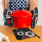 Modern Black Red Retro Oven Mitts and Pot Holders Sets of 3 Abstract Modern Hot - Image 7