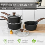VINCHEF Sauce Pan Set with Lid 10PCS, 2QT+3QT+4QT Non Stick Sauce Pots Cooking - Image 2