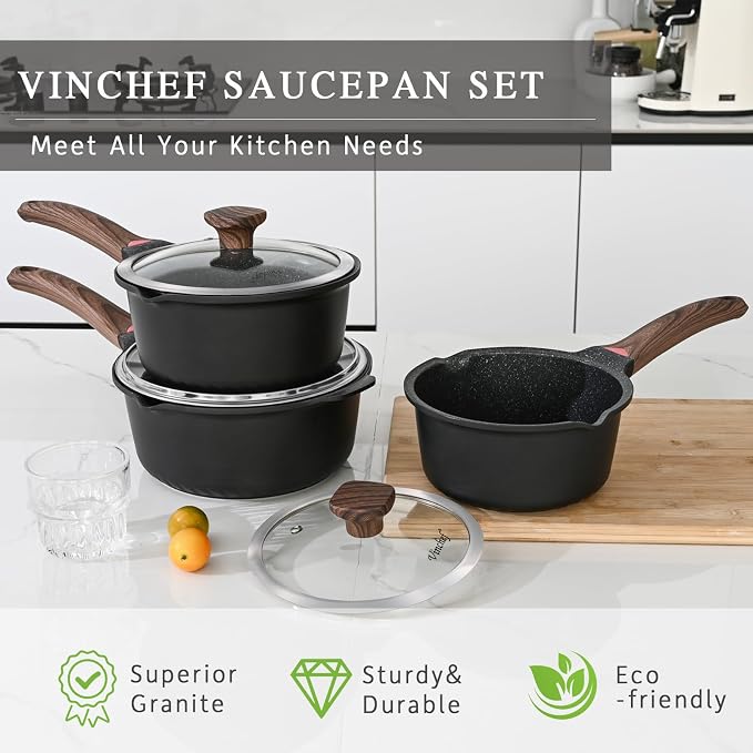 VINCHEF Nonstick Saucepan with Lid, 3QT Sauce Pan with Stay Cool Handle - Image 5