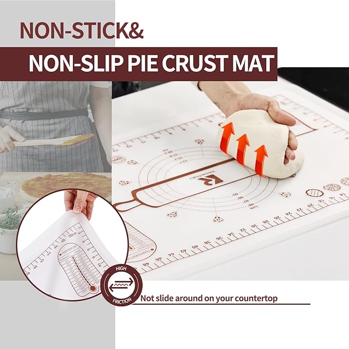 Silicone Baking Mat 20"L x 28"W, Extra Thick Dough Rolling Pad - Image 2