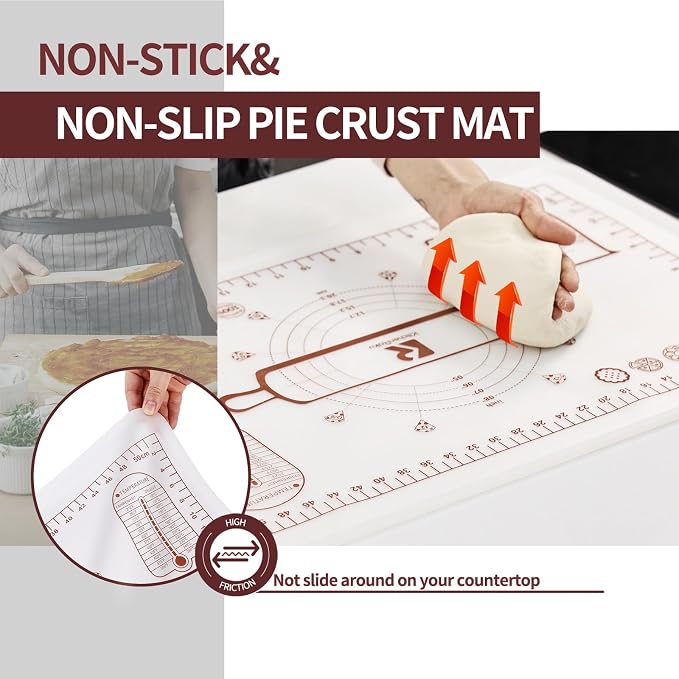 Silicone Baking Mat 16"L x 24"W, Extra Thick Dough Rolling Pad - Image 2