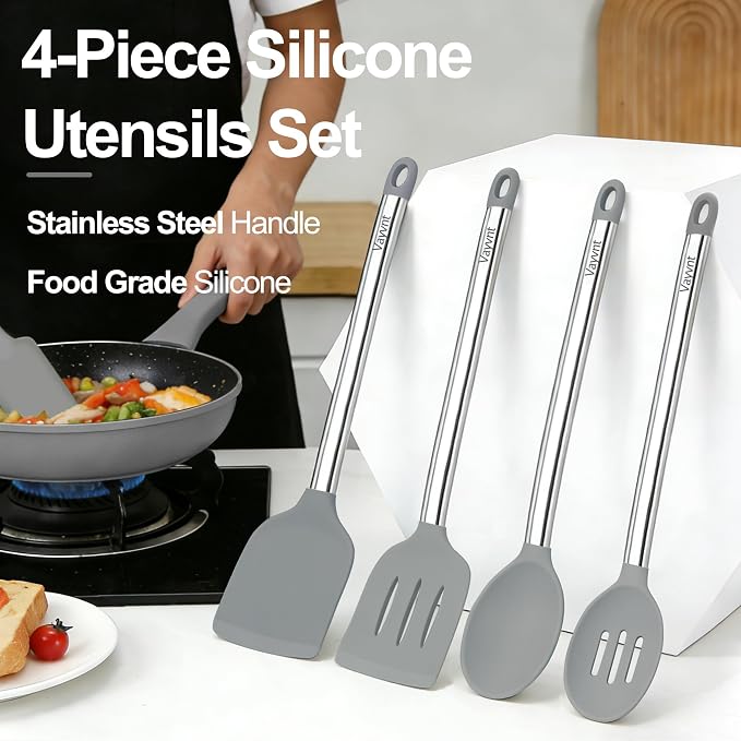 Vayvnt 4 PCS Cooking Utensils Set, Silicone Kitchen Spatula Set - Image 6