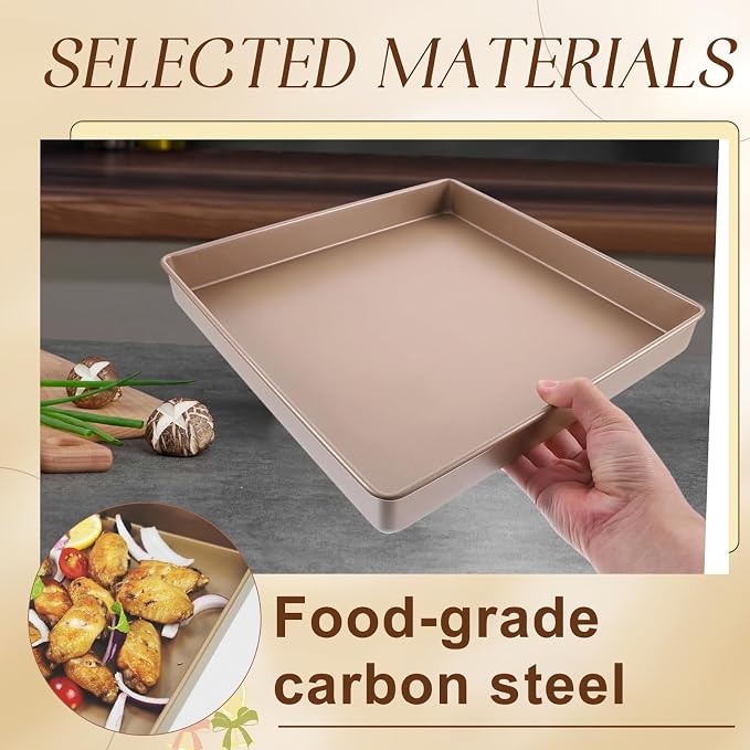 11 Inch Square Cake Pan, 2 Inch Deep Baking Pan Nonstick Cookie Sheet Brownie - Image 4