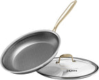 Nonstick Frying Pan with Lid 10-Inch, Durable Stainless Steel Skillet, by XBM