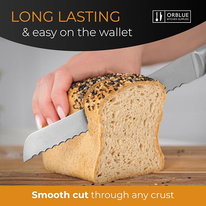 Orblue Serrated Bread Knife Ultra-Sharp Stainless Steel Professional Grade - Image 3