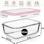 Razab 4 PC 1860ml / 63 Oz / 8 Cups Large Glass Food Storage Containers - Image 3