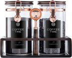Glass Coffee Canister Set with Wooden Shelf, 2 Pack 45oz Airtight Food Storage by Unknown