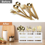 Ayiaren Wood Flatware Silverware Caddy White Cutlery Holder Kitchen Utensils - Image 6