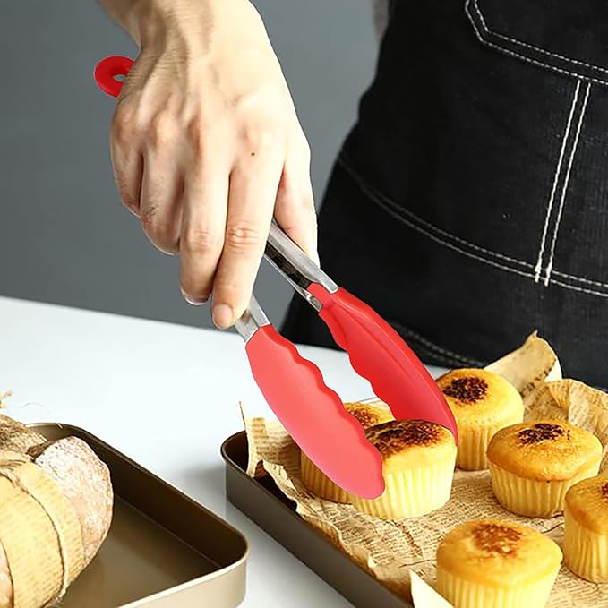 HINMAY 7-Inch Mini Silicone Tongs Small Serving Tongs - Image 4