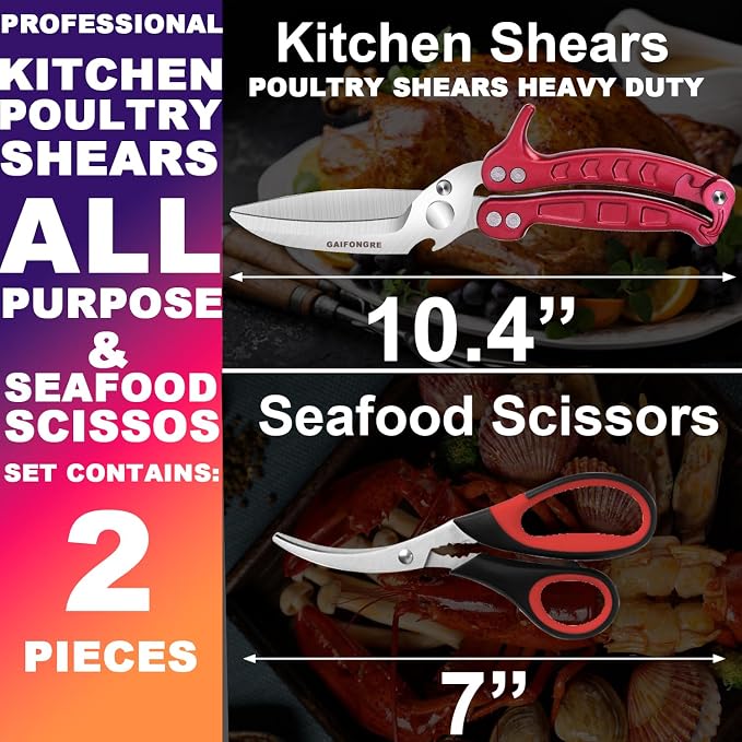 Heavy Duty Poultry Shears Seafood Scissors 2pcs set, Kitchen Shears - Image 2