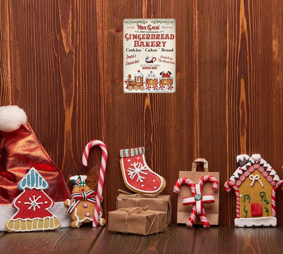 Artlunar Vintage Christmas Decor Gifts Rustic Christmas Mrs Claus Old Fashioned Gingerbread Bakery Tin Sign for Home Farmhouse Kicthen Cafe Bar Wall Decor 8 x 12 inches (3245) - Image 4
