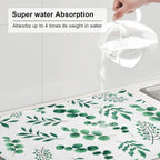 Watercolor Plant Green Leaves Dish Drying Mat - Image 5