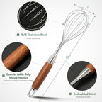 Stainless Steel Whisk for Cooking Wooden Handle Kitchen Non Stick Balloon Wire - Image 2