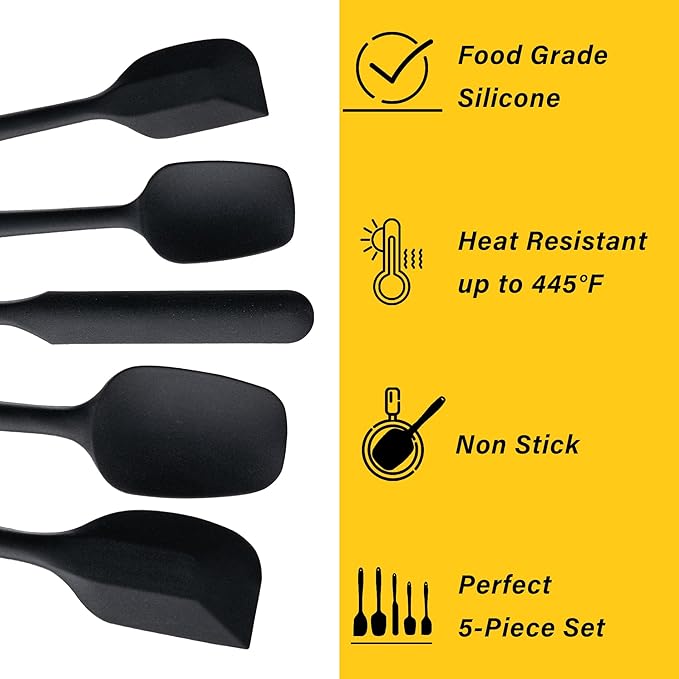 Silicone Spatula Set, 5 Piece Food Grade Rubber Spatulas - Image 3