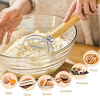Danish Dough Whisk Dutch Bread Mixer Stainless Steel Hook Wooden Handle Baking - Image 4