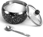 holoith Sugar Container with Glass Lid and Spoon, 16oz Snowflake pattern by Holoith