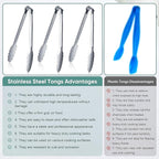 12 pieces Buffet Tongs 9'' Inches Serving Tongs Heavy Duty Stainless steel - Image 4
