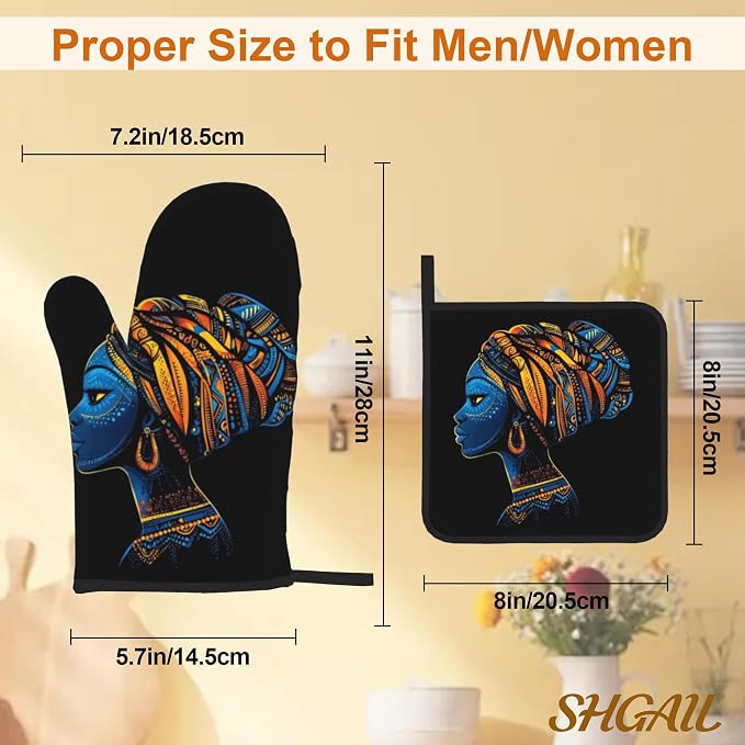 Black Women Oven Mitts & Potholder Set of 4 - Image 3