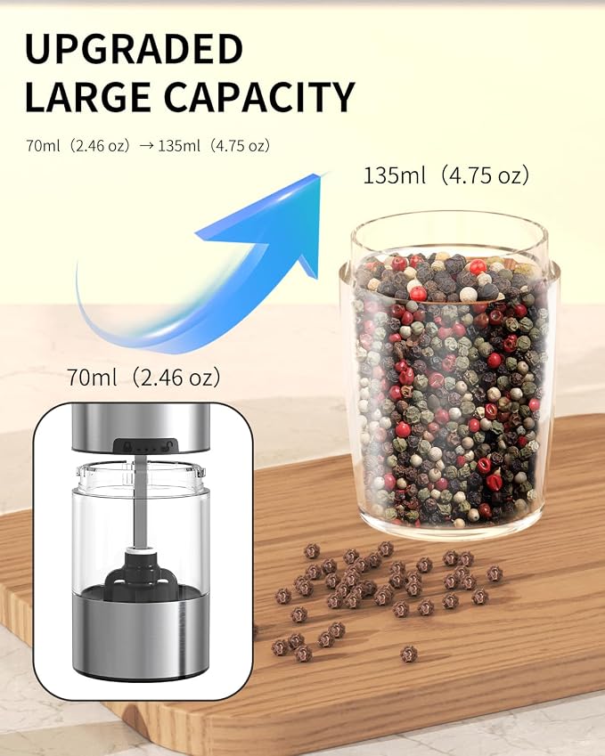 CIRCLE JOY Rechargeable Salt and Pepper Grinder Set Gravity Electric Salt and - Image 6