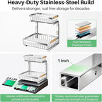 Under Sink Organizer, Stainless Steel 2 Packs 2 Tier Under Sink Organizers and - Image 2
