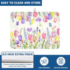 Spring Floral Dish Drying Mat for Kitchen Counter Easter Tulip Lavender Flower - Image 5