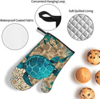 Retro Teal Nautical Oven Mitts and Pot Holders Sets, Sea Turtles Oven Gloves - Image 5