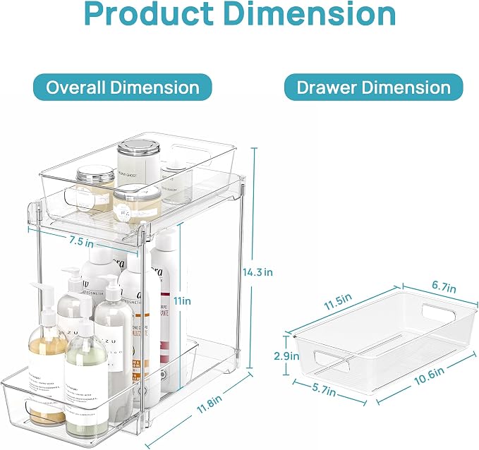 Vtopmart 4 Pack Higher Bathroom Organizer, 2 Tier White Under Sink Organizers - Image 3