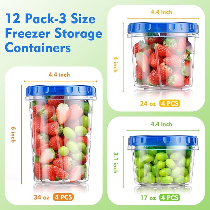BiuLeon 12 Pack- 34/24/17oz Freezer Storage Containers, Plastic Food Storage - Image 2