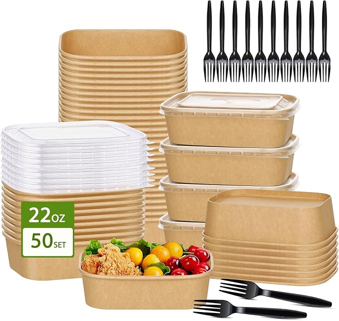 DI QIU REN 50-Pack 22oz Paper Bowls, Disposable Food Containers by DIQIUREN